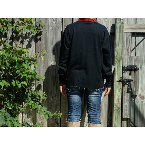 Vtg Glasgow Creation Preppy Sweater Navy Red Collar Slouchy Pullover M 60s 70s - Picture 3 of 5